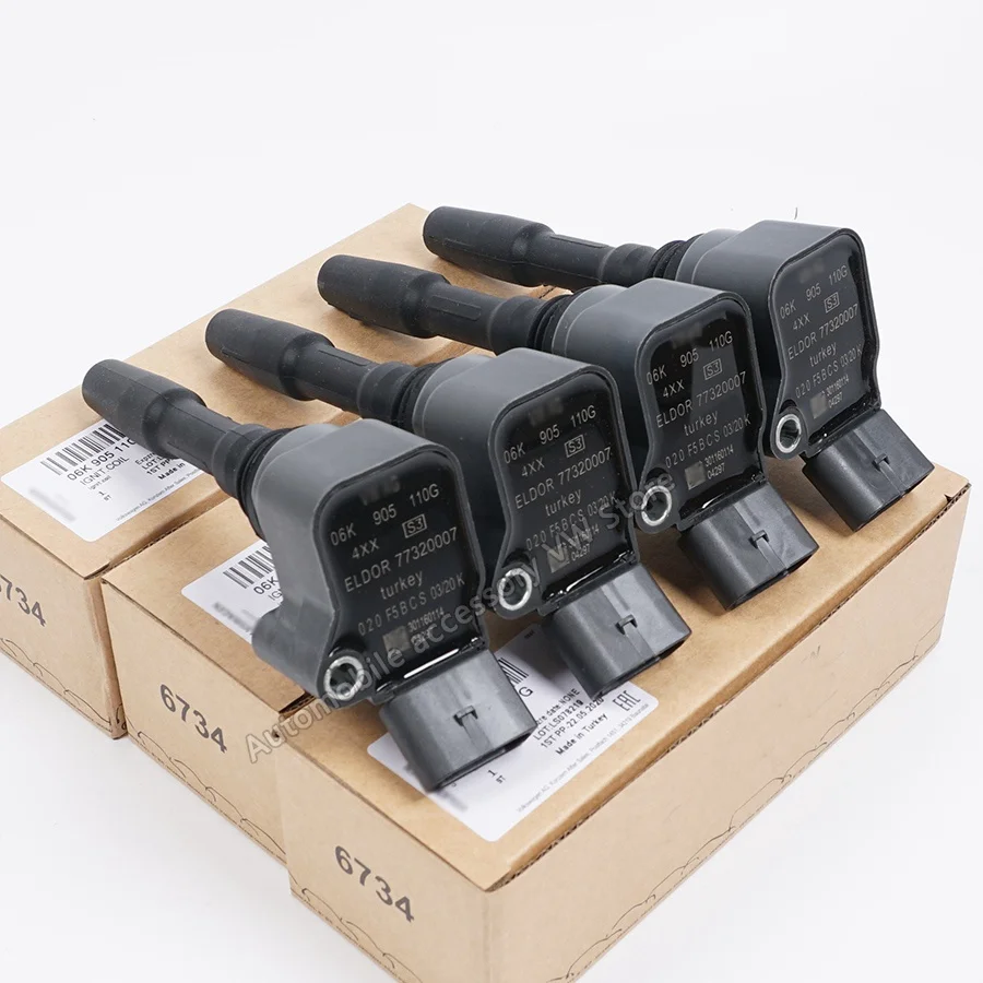

4 шт. Катушка зажигания для AUDI A1 A3 A4 A5 A6 Q5 TT SEAT LEON SKODA OCTAVIA VW EOS GOLF VI VII 1,8 2,0 TFSI 06K905110G 06L905110D