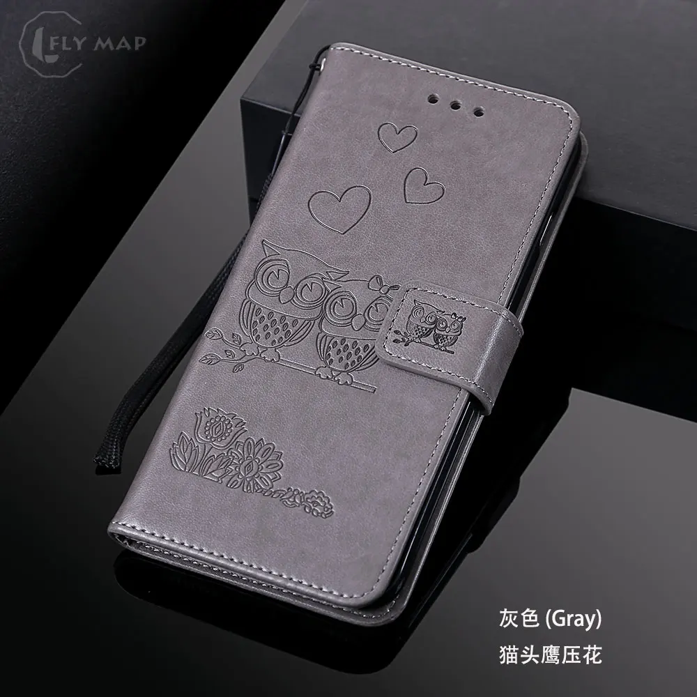 Сова Флип кожаный чехол для huawei P9 Lite P9Lite vns-l31 Wallet Кошелек Чехол для телефона чехол для huawei P 9 Lite VNS L21 Emboss Capa - Цвет: Gray
