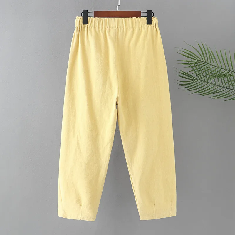 Plus Size Pants For Women In Spring Autumn Wear Elastic Waist Cotton Fabric Loose Trousers Large Size Casual Pants For Fatlady