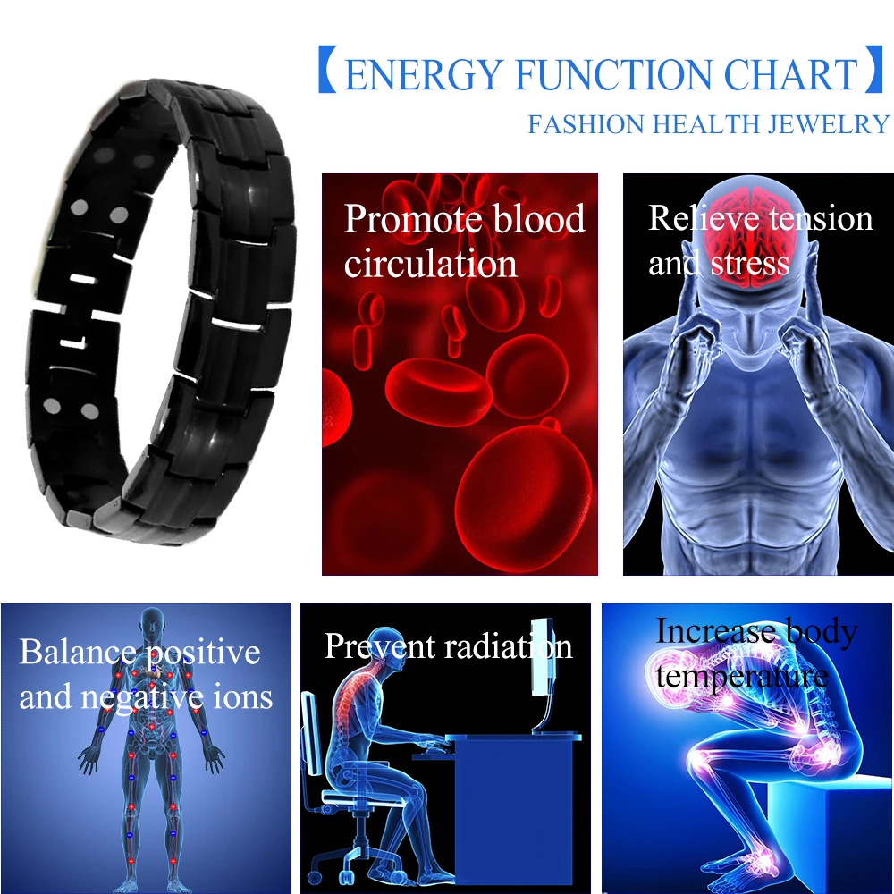 38 полностью черный цвет 5в1 Магнитный Био Магнит терапевтический браслет