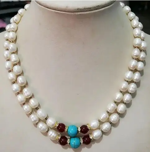 

Новое красивое Двухрядное ожерелье из натурального пресноводного жемчуга 7-8 мм с культивированным пресноводным рисом 17-18 дюймов