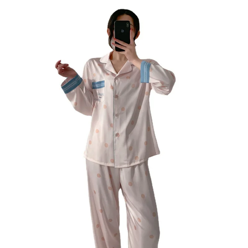 Long Sleeve Pajamas Autumn Trousers Suit Fashion Pyjama Set Large Size Nightwear Home Service House Nightdress Costume Outfit