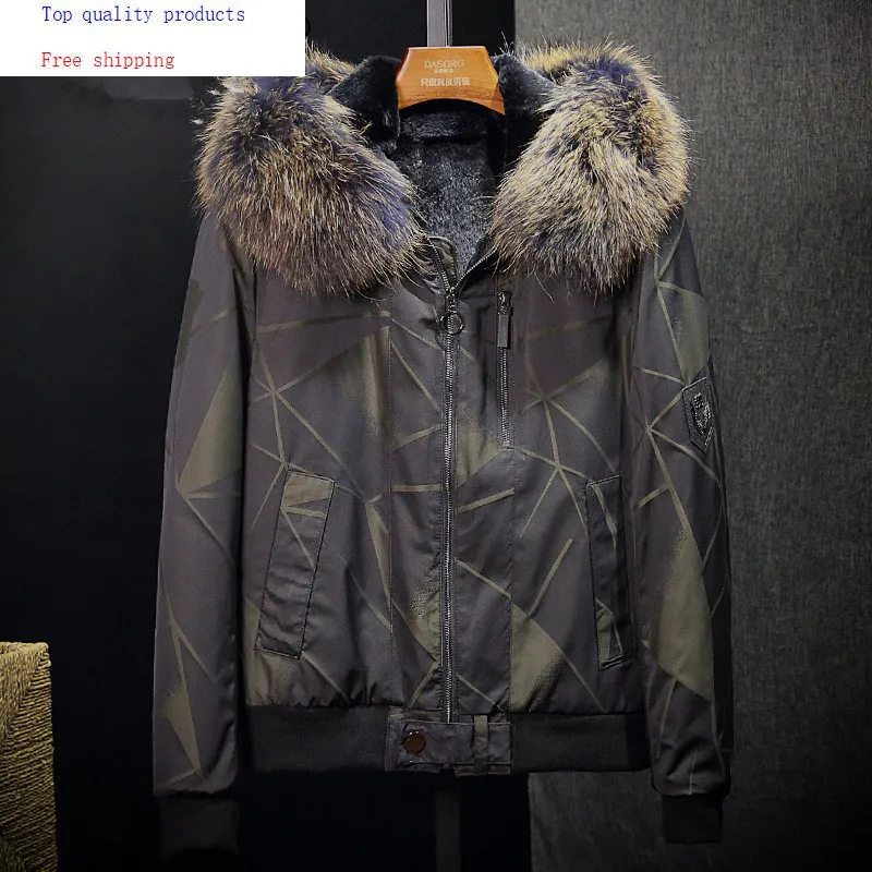 Парка с мехом лисы Для мужчин зимнее пальто натуральный кроличий мех теплая