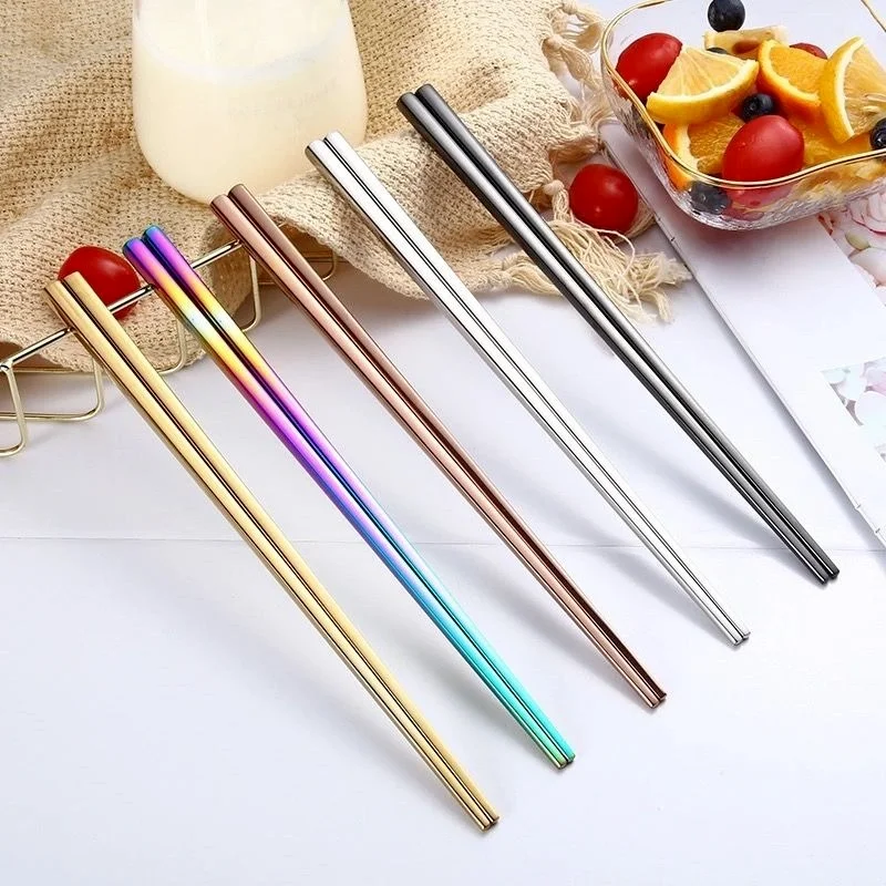 

1 Pair Muticolor Stainless Steel Chinese Chopsticks Reusable Non-Slip Chopstick for Sushi Food Sticks Tableware Kitchen Tool