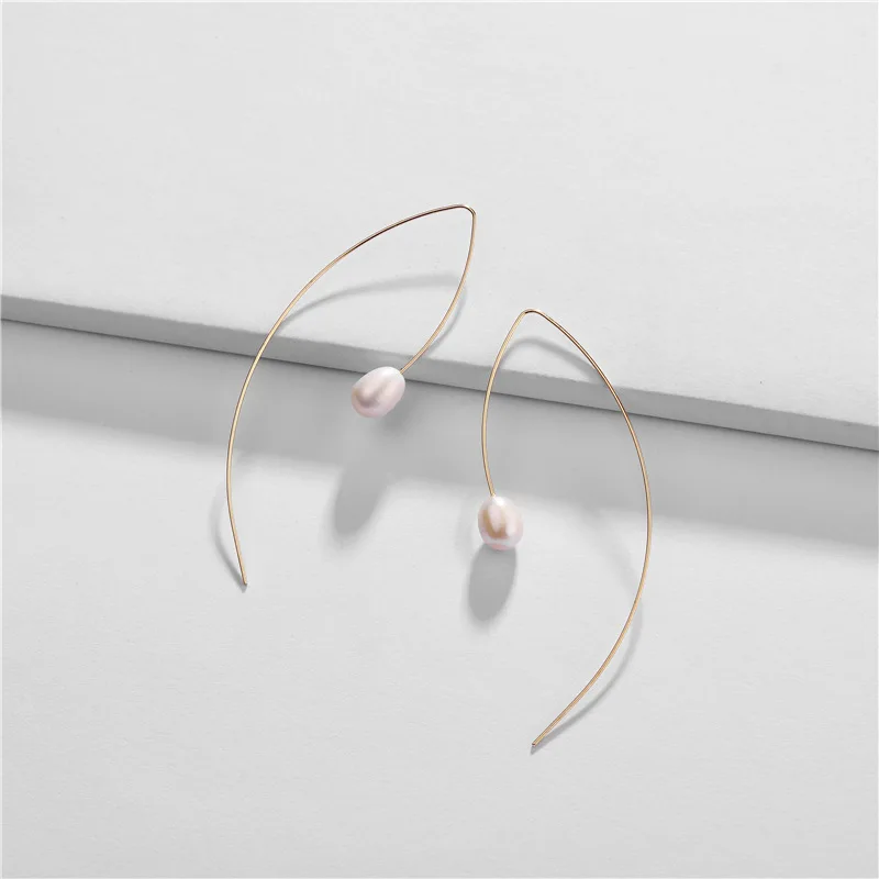 

New Arrival Freshwater Pearl Dangle Drop Earrings Threader Through Wire Earrings for Women