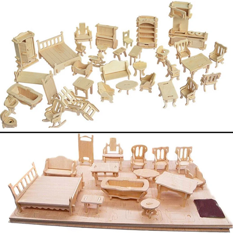

Miniature 1:12 Dollhouse Furniture for Dolls Mini 3D Wooden Puzzle DIY Building Model Toys for Children Gift