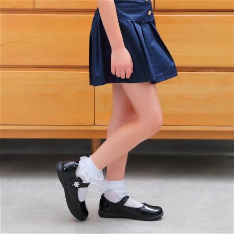 

New Chldren Flats Toddler Baby College Style Black Dress Shoes Girs Princess Genuine Leather Student Performance Shoes Kids 03