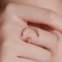 2021 cute fashion ring moon star adjustable rings women girls rhinestone crystal bride ring wedding engagement jewelry gift