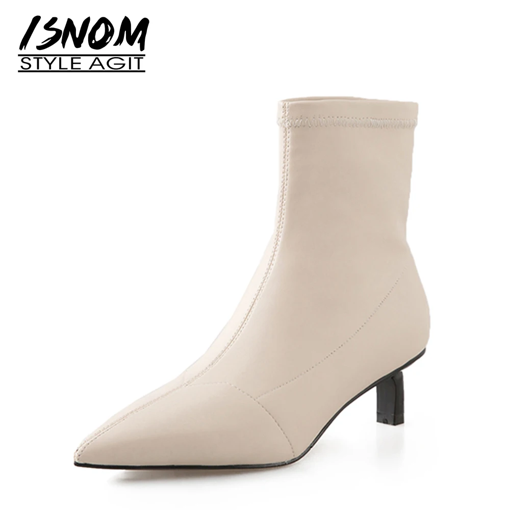 

Ботильоны из натуральной кожи женские, пикантная эластичная обувь на шпильке, с котятами, без застежки, на осень и зиму