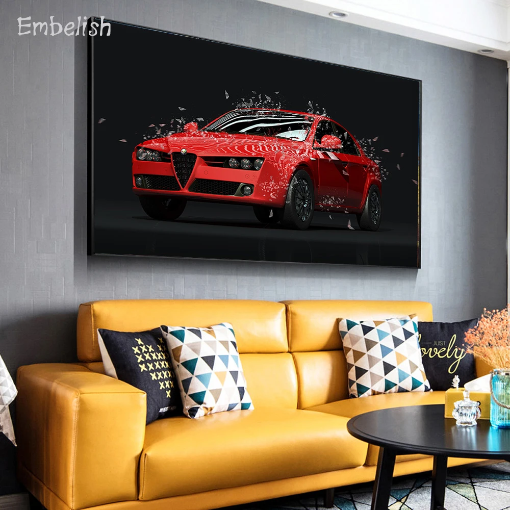 

1 Pieces Quality HD Print On Canvas Oil Paintings Red Car With Glass Shards Cool Wall Posters For Living Room Home Decor Picture