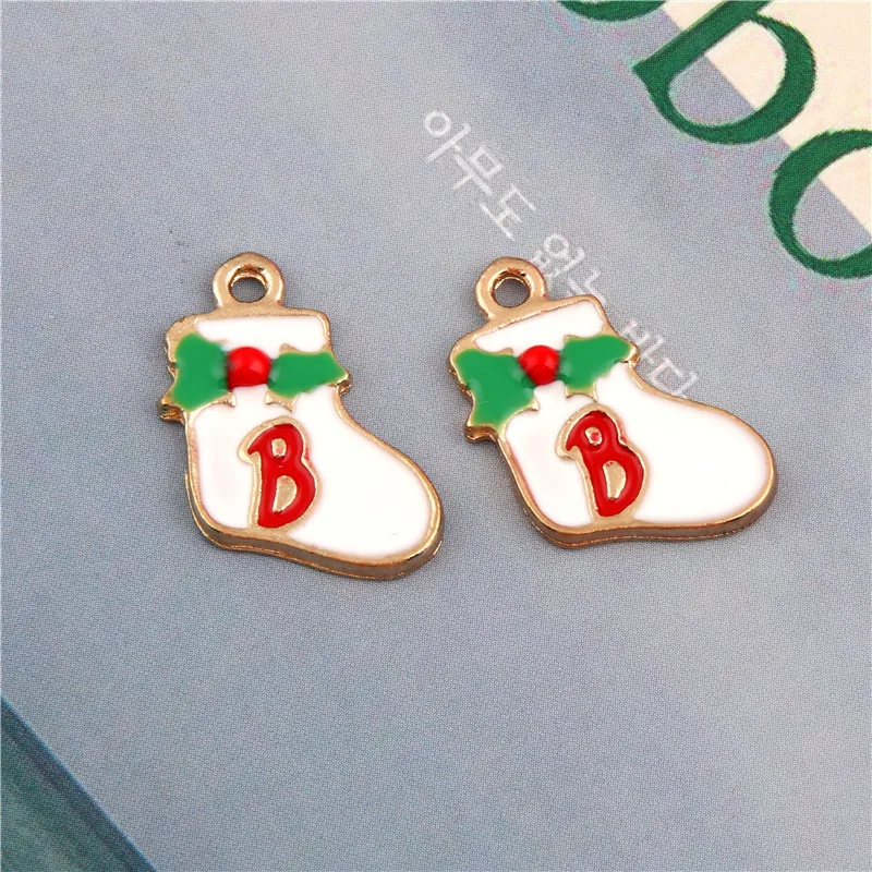 10 шт. Золотая эмаль Рождественский чулок подвеска праздничный подарок DIY