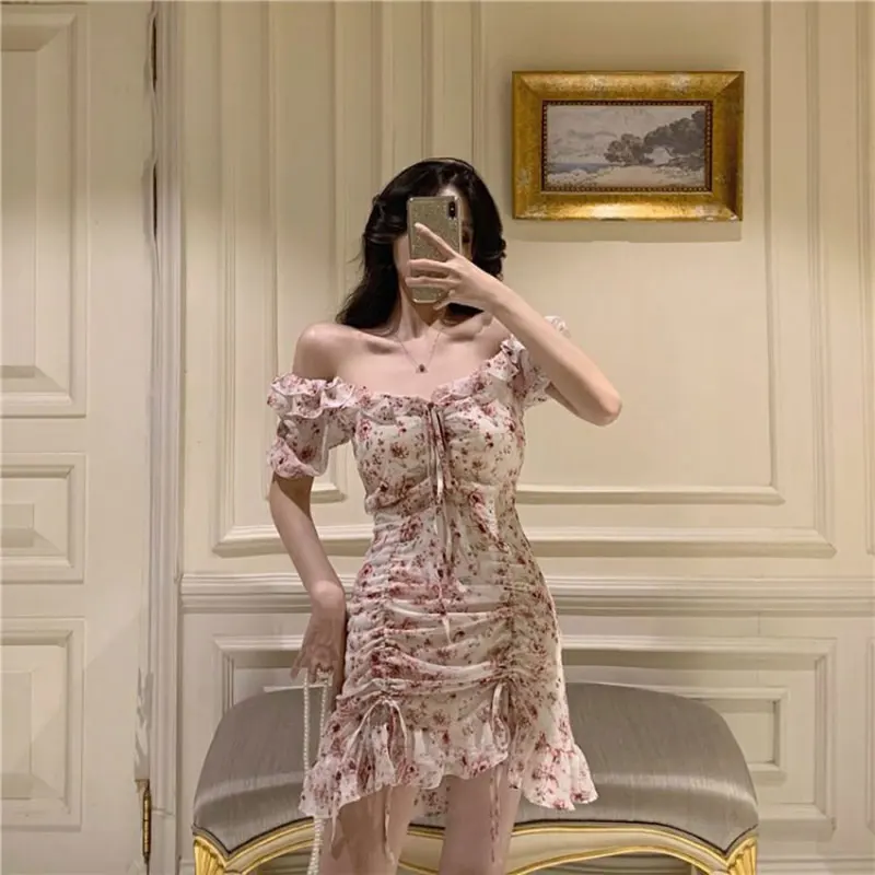 

Women's summer new French sexy skirt, lightly cooked wind, floral, waist, thin, drawstring chiffon jumpsuit, short skirt, women