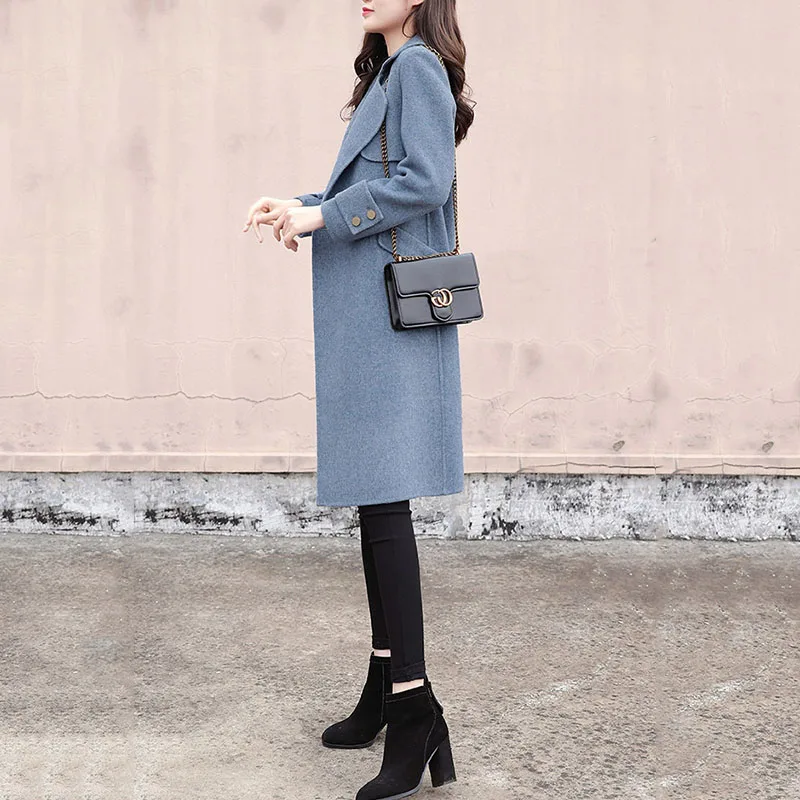 

Women Wool Coat Winter Coat 2019 Fashion Leisure Mid-length Over-the-knee Woollen Over Coat Women Trench Woolen Coat