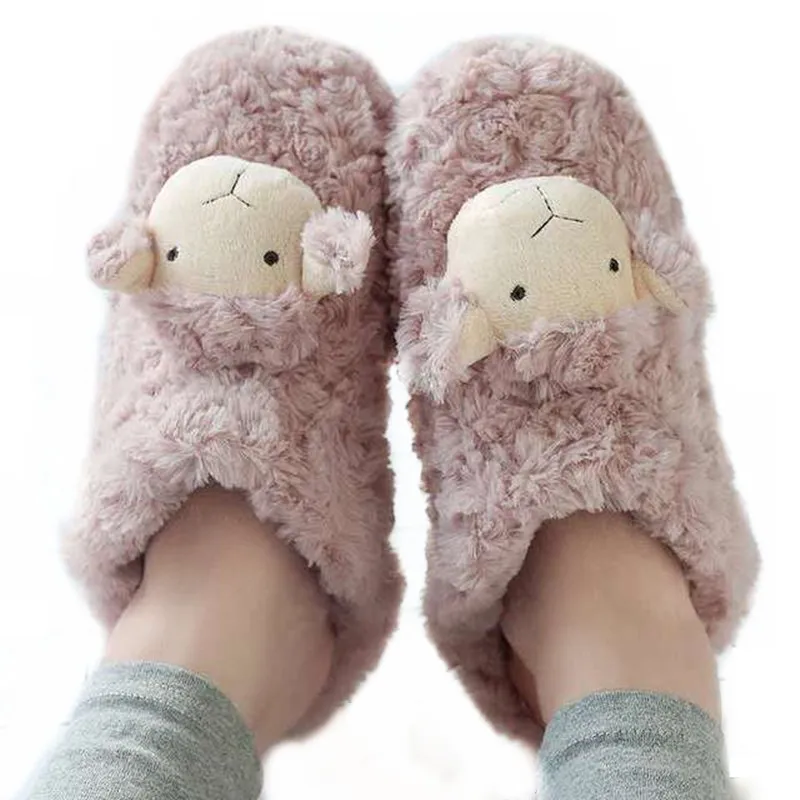 

Suihyung Women Fur Slippers Winter Warm Indoor Cotton Shoes Furry Animals Plush Slippers Ladies Home Slip On Hairy Flat Slides