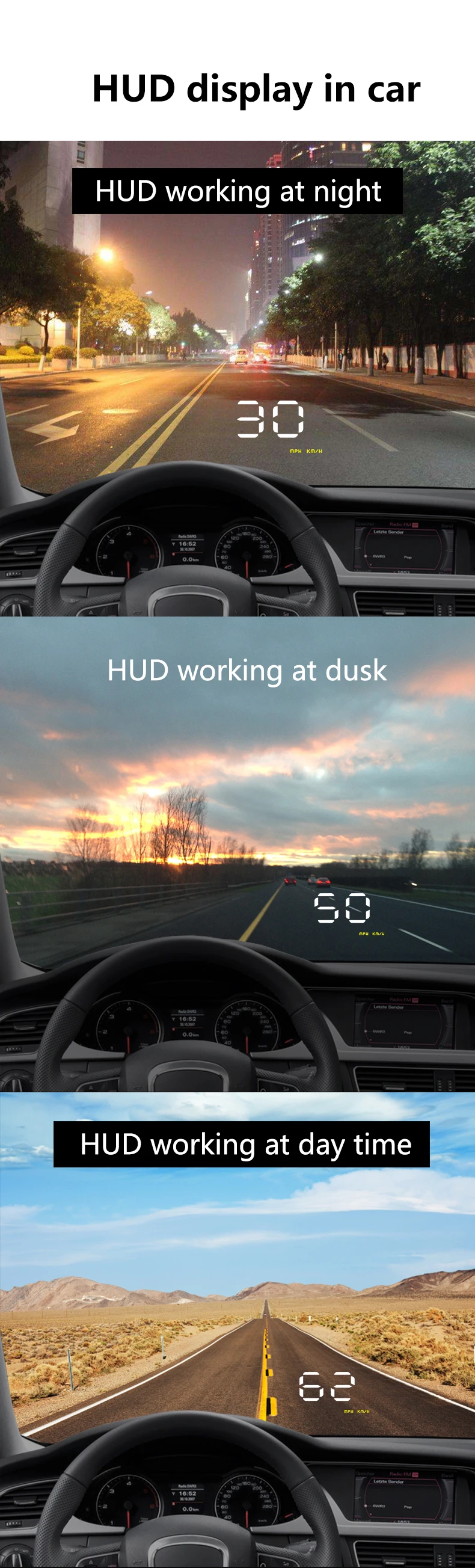 A1000 HUD OBD speed ometer Head Up дисплей цифровой дисплей скорости выше скорости с сигнализацией усталости вождения лобовое стекло проектор