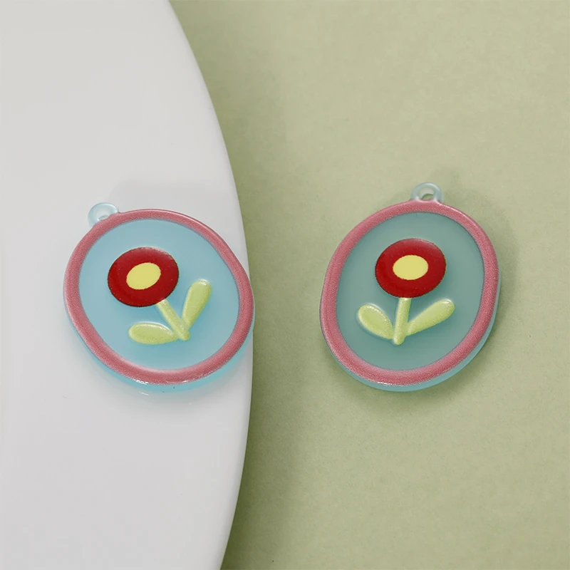

Flower pattern geometric oval shape 40pcs/lot handmade acrylic charm diy jewelry necklace/earring pendants accessory