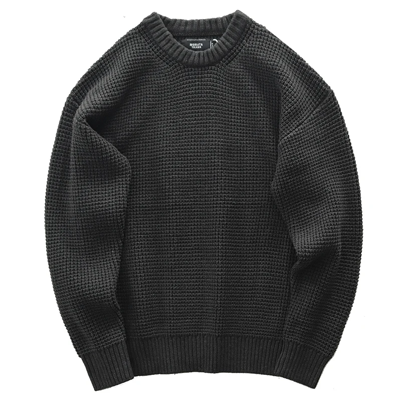 

Winter Fashion Solid Color Coarse Wool Stitching Japanese Top Quality Sweater Men 800G Heavyweight Thick Casual Loose Pullovers
