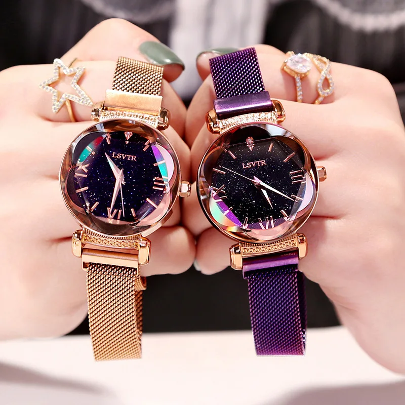 

Plush Rose Gold Women Watch Magnet Starry Sky Wrist Watch Nice Ladies Roman Numeral Wristwatch reloj mujer relogio feminino