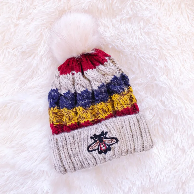 Женская вязаная шапка с меховым помпоном уличная для холодной зимы и осени