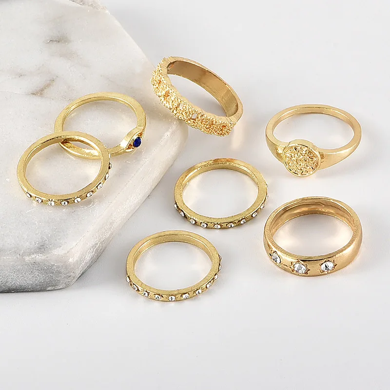 7 шт./компл. для женщин моды кольца в виде геометрических фигур глаза с украшением