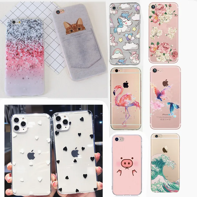 

Чехол для Iphone SE 2020, мягкие чехлы из ТПУ для женщин, чехлы для iphone XS, чехлы для iphone 7 8 plus 6 6S 5, чехлы с изображением фламинго и цветов, чехлы