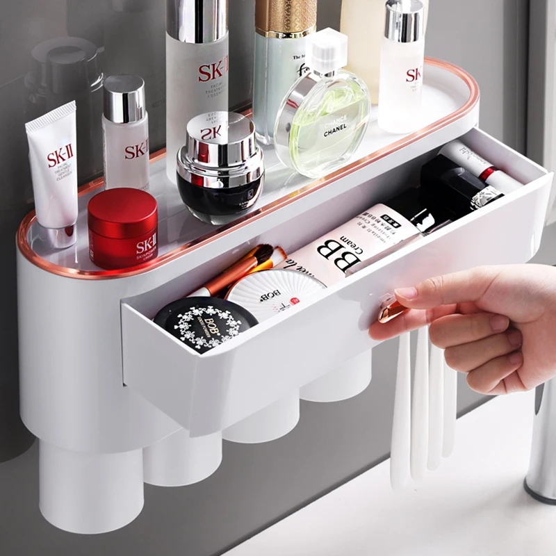 Bathroom Accessories Magnetic Inverted Adsorption Toothbrush Holder Wall Mounted Toothpaste Dispenser Squeezer Storage Rack | Дом и сад