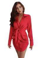 2021 fall retro fashion silk shirt dress v neck long sleeve button asymmetric sexy elegant office lady mini party dress