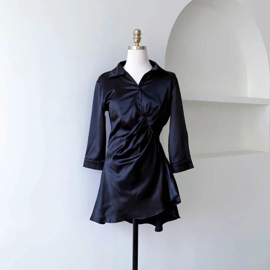 

Women Irregularity OL Dresses Casual Sexy Office Lady Y2K Party Dress Fashion Loose Long Sleeve Folds Vestidos Clothes Wear D516