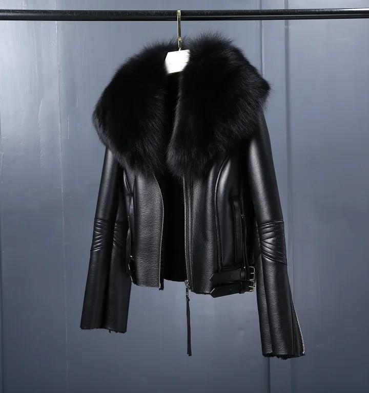 Корейская оторочка из овечьей шерсти Парка женская короткая шуба из овечьей шерсти Лисий меховой воротник короткая обтягивающая куртка