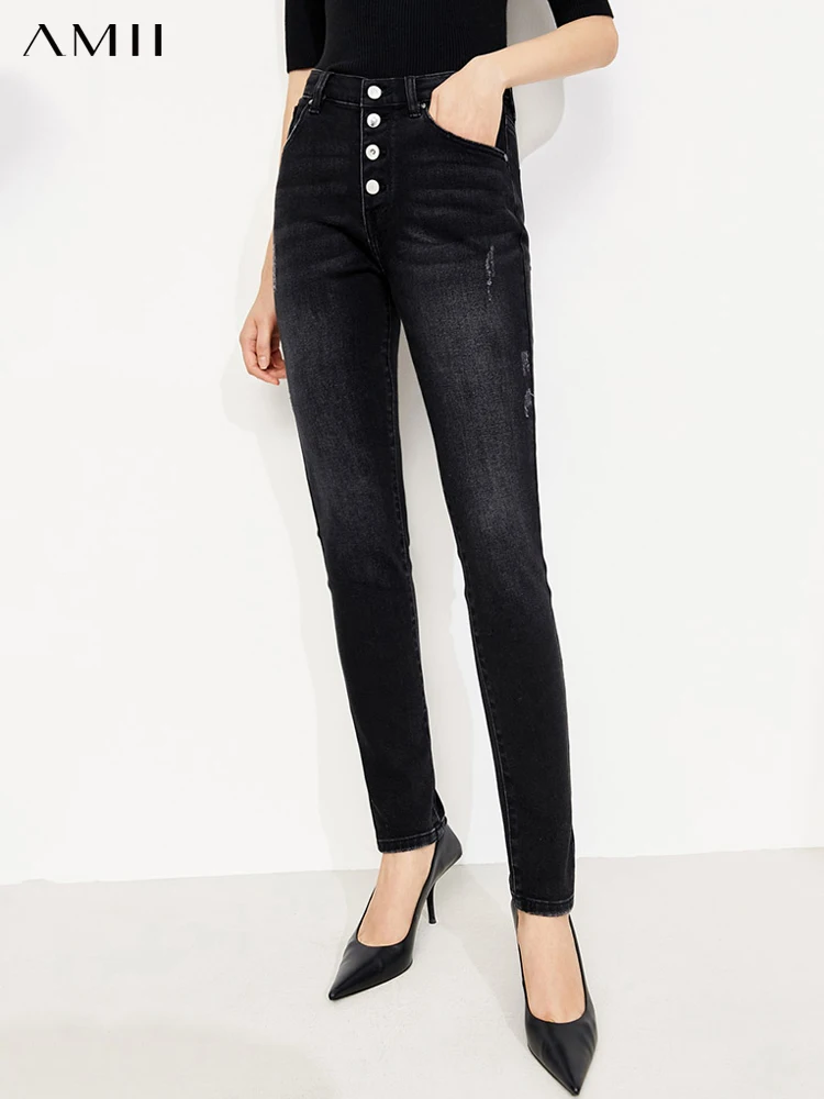

Amii Minimalism Jeans For Women Fashion High Waist Denim Jean Autumn Casual Pants Vintage Buttons Jeans Female Trousers 12130358