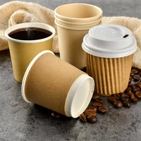 100pcs disposable coffee cup 4oz small paper cup yogurt tea juice tasting cups with white lids thick kraft paper takeaway cups