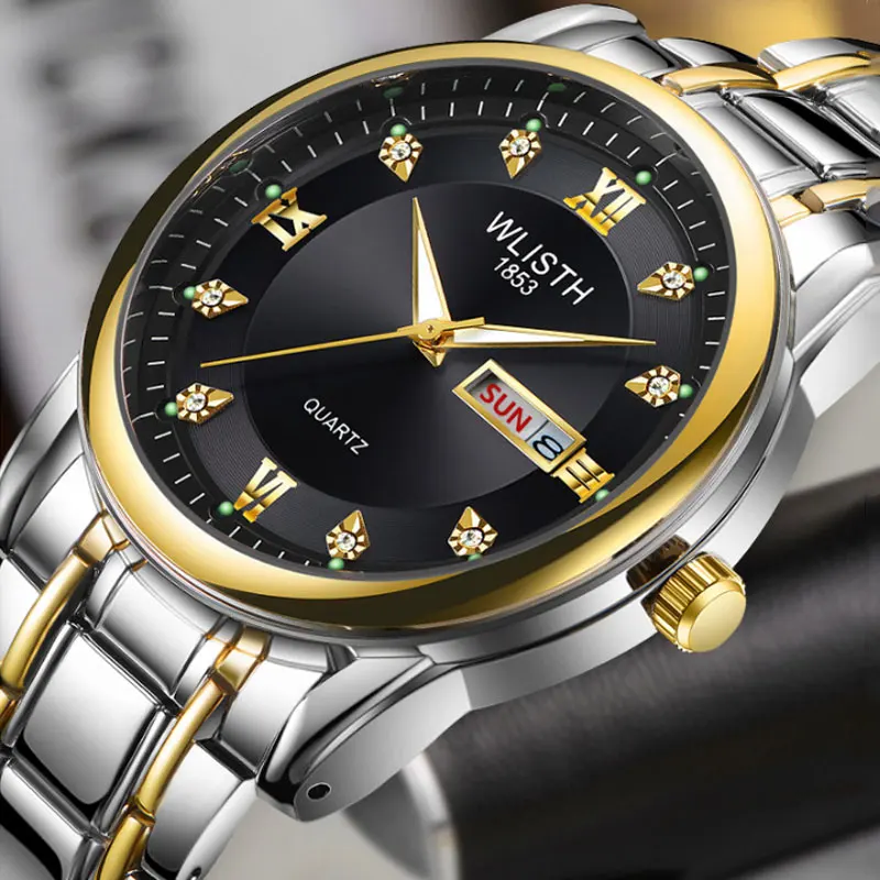 Часы наручные мужские кварцевые с календарем из нержавеющей стали s 2019|Кварцевые