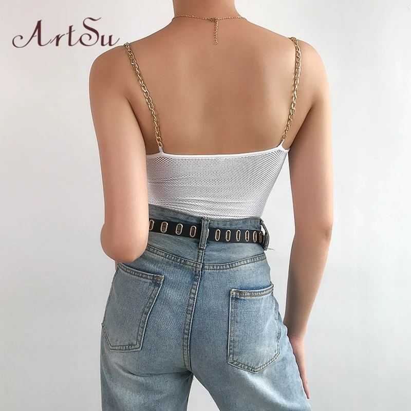 Боди на бретельках с металлическими цепочками Artsu сетчатый комбинезон Mujers