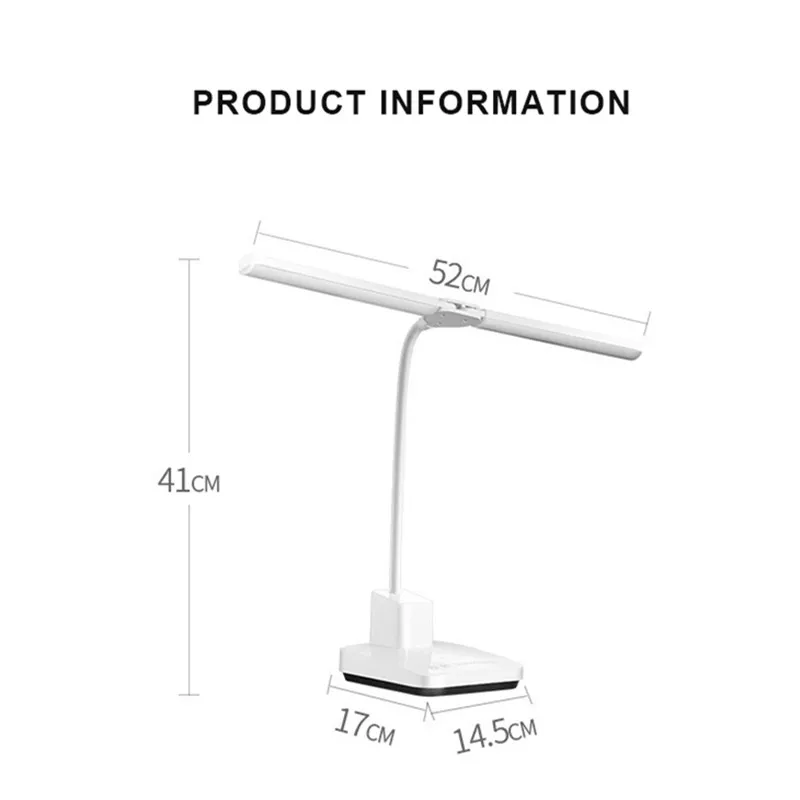 

LED desk lamp double head 52cm USB charging stepless dimming eye protection reading book lights three-color switch table light