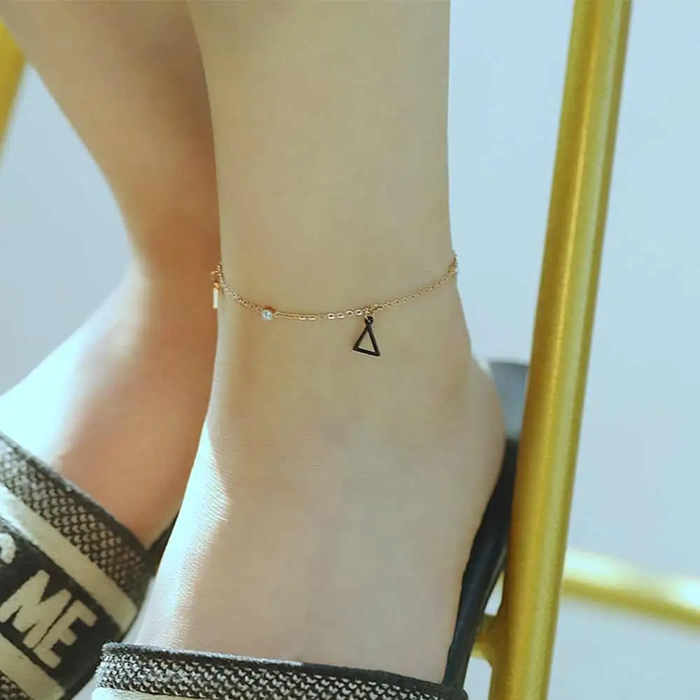 

FATE LOVE Brand Triangle Anklets Bracelet for Women Ladies Simple Style Foot Chains Fashion Jewelry Rose Gold Silver Color