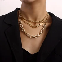 fashion retro metal multi layer thick chain necklace golden personality exaggerated punk chain men and women party accessories