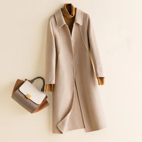 

Aihuyigui Winter Women Long Solid Black Wool Coat Slim Cashmere Suit Coat Temperament Warm Female Outwear Ru328