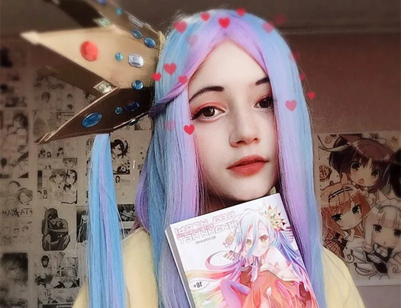Ebingoo Hair cap+ No Game No Life Shiro натуральный длинный прямой 2 тона синий фиолетовый микс Синтетический Косплей парик для Хэллоуина