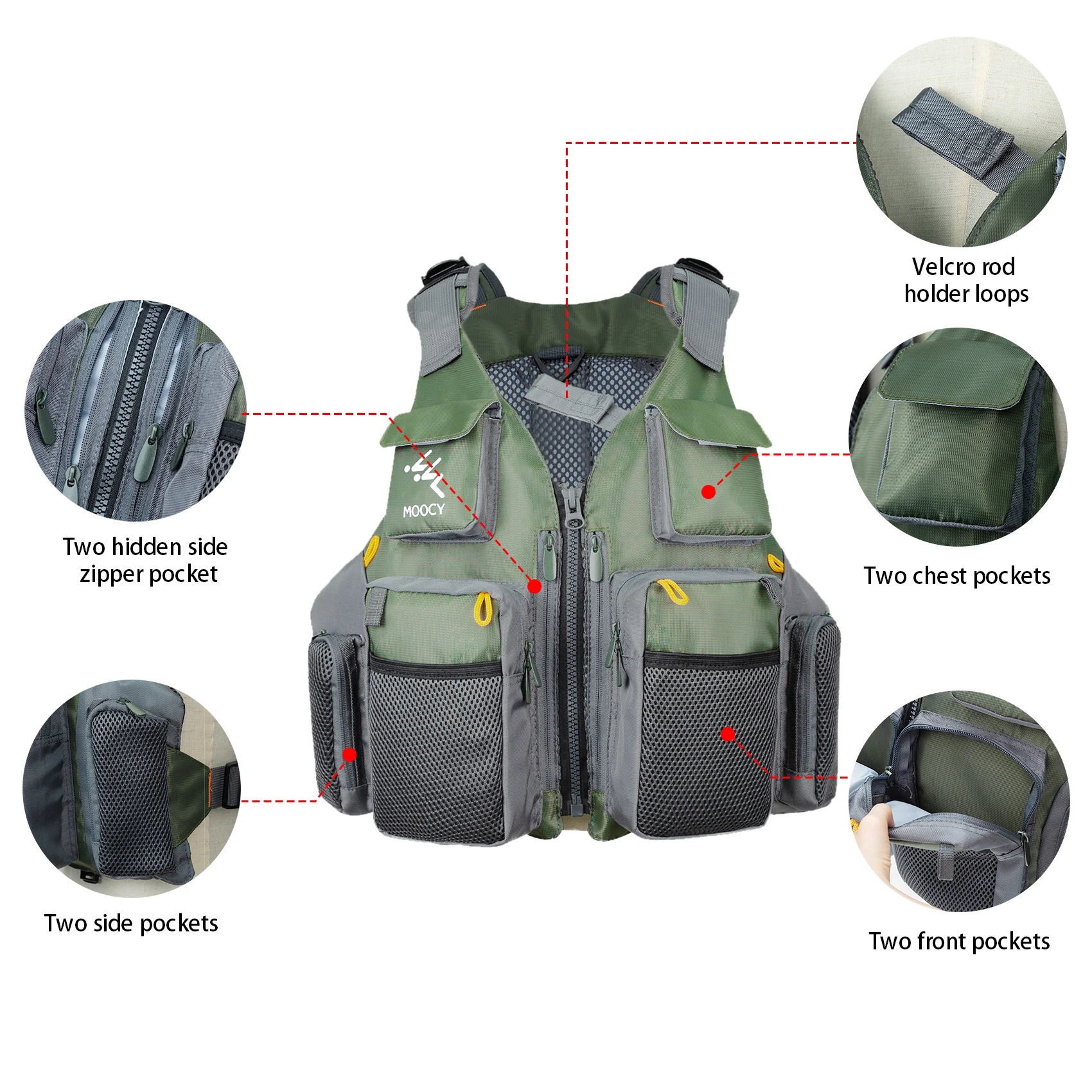 

Fishing Vest with Detachable Cushion Multi Pocket Fishing Gear Outdoor Backpack Breathable-Jacket Adjustable Fishing Vest