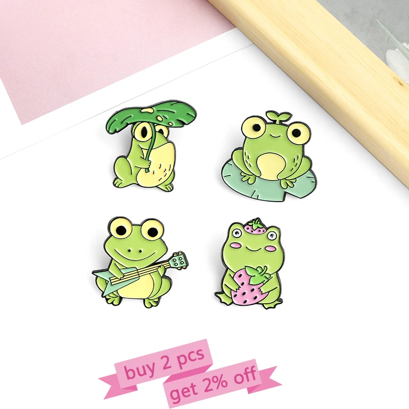 Значок Quack с эмалью в виде лягушки листьев лотоса мешочек для брошек мультяшный