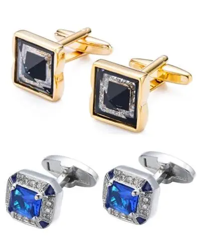 10 пар/лот цвета: золотистый серебристый квадратный запонки со стразами синего