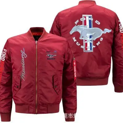 

New Autumn Winter Flying Ford Mustang Logo Men and Women Jacket Coat Warm Windproof Casual Zip Baseball Jacket