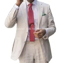 Conjunto de chaqueta y pantalones para hombre, traje ajustado de 2 piezas con solapa de muesca, Blazer Beige hecho a medida, para boda y fiesta (1)