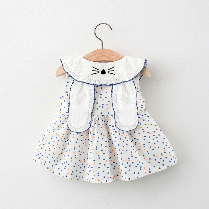 

Baby Girls Dresse 2021 New Summer Infant Cute Spots Rabbit Print Ear Collar Clothes Sleeveless Toddler Girls Dots Print Vestidos
