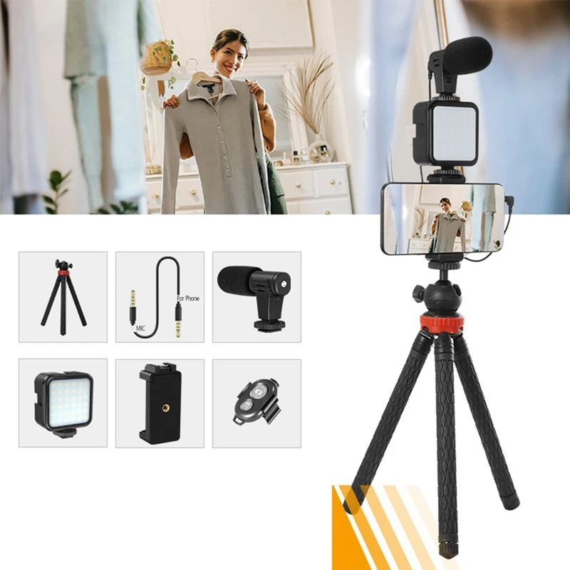 

Для телефона DSLR Vlog регулируемый штатив Горячий башмак держатель телефона, для мини-штатива с дистанционным управлением микрофоном светиль...