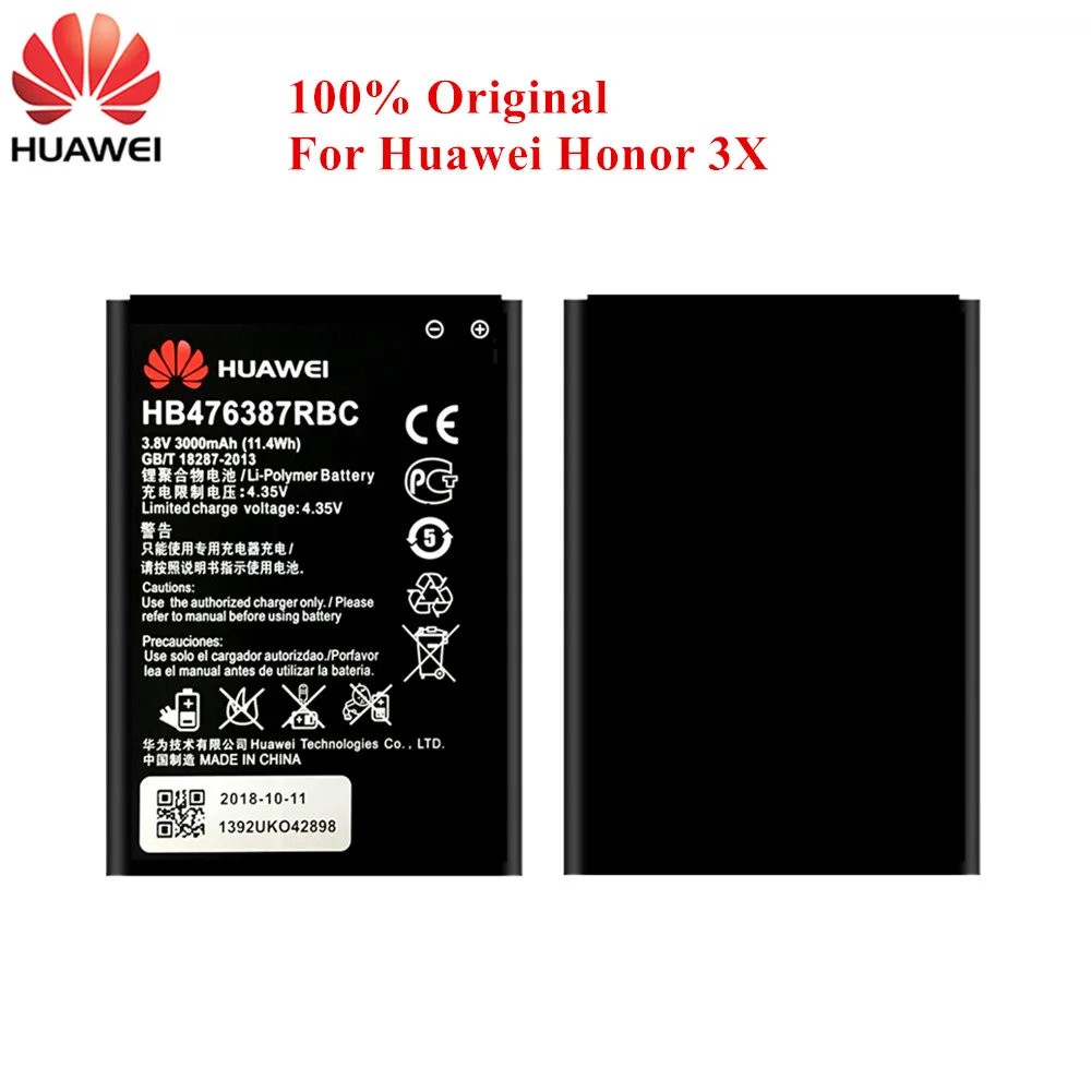 100% Оригинальный аккумулятор HB476387RBC для Huawei Honor 3X G750 B199 3000 мАч литий полимерная