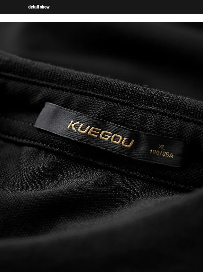 KUEGOU, осенняя хлопковая черная рубашка поло с вышивкой из мультфильма, Мужская модная приталенная рубашка с длинным рукавом, Мужская брендовая одежда 7740