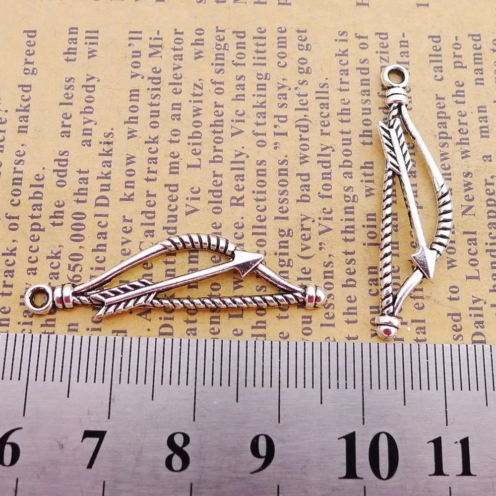 

250pcs Arrow Bow Charms 10mm x 37mm DIY Jewelry Making Pendant Antique Silver Color