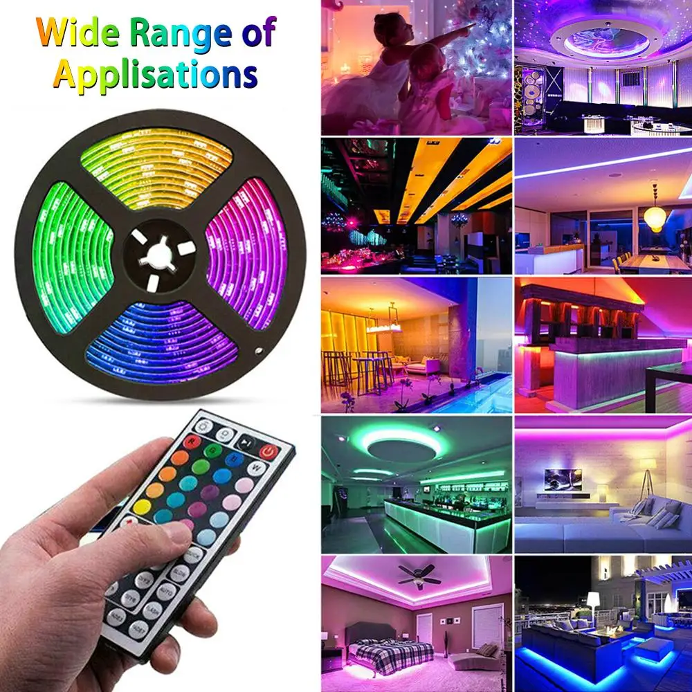 

Led Strip Light 3528 SMD RGB Tape 5M DC12V Flexible RGB LED Stripe Ribbon Diode 44Key Remote Controller with Adapter