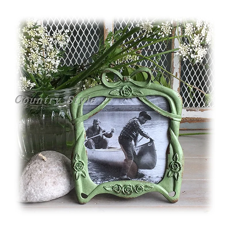 

table stand small green retro rustic metal photo frame